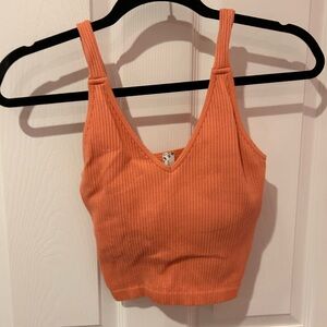 Orange Ribbed Women's Top with built in bra